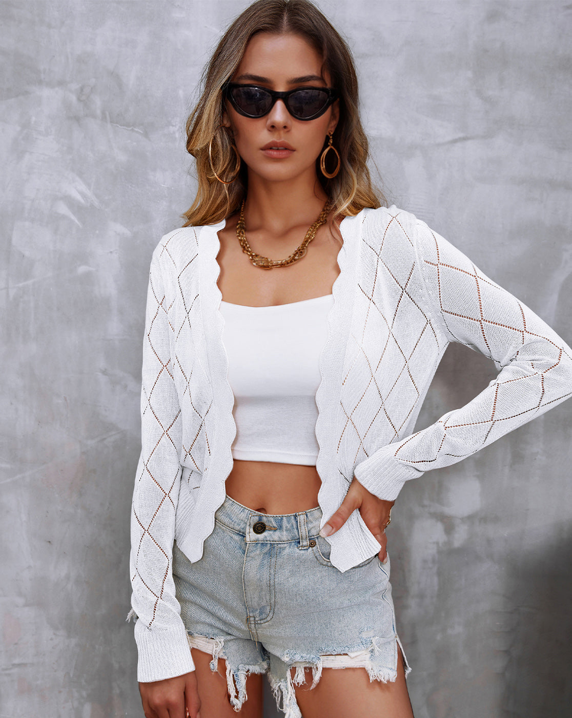 TINYA Women's Long Sleeve Crochet Knit Cardigan - Boho Chic Open Front Sweater with Intricate Patterns, Soft Breathable Outerwear for Spring/Fall, S-XXL