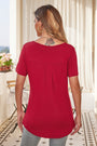 Women's Plus Size Short Sleeve Zipper V-Neck Tunic Tops Blouse