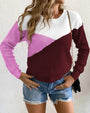 Long Sleeves Color Block Drop Shoulders Knit Sweater