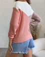 Long Sleeves Color Block Drop Shoulders Knit Sweater