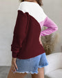 Long Sleeves Color Block Drop Shoulders Knit Sweater