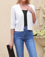 Solid Cropped 3 4 Sleeve Open Front Cardigans Sweater