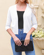 Solid Cropped 3 4 Sleeve Open Front Cardigans Sweater