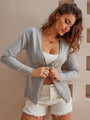 Women's Lightweight Button Collar Open Front Long Sleeve Casual V-Neck Soft Knit Cardigan Sweater Top