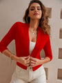 Women's 3/4 Sleeve Cropped Cardigan Knit Sweaters Lightweight Open Front Shrug Bolero S-2XL