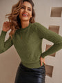 Solid Long Sleeve Round Sweater Textured Pullover Shirt