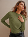 Solid Long Sleeve Round Sweater Textured Pullover Shirt