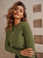 Solid Long Sleeve Round Sweater Textured Pullover Shirt