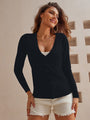 Women's Lightweight Button Collar Open Front Long Sleeve Casual V-Neck Soft Knit Cardigan Sweater Top
