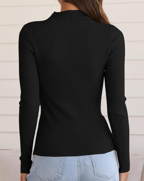 Round Neck Solid Ribbed Knit Pullover Sweater