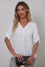 Women's Solid Plus Size 3/4 Sleeve V-Neck Tunic Tops Blouse