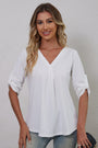 Women's Solid Plus Size 3/4 Sleeve V-Neck Tunic Tops Blouse
