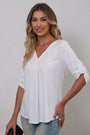 Women's Solid Plus Size 3/4 Sleeve V-Neck Tunic Tops Blouse