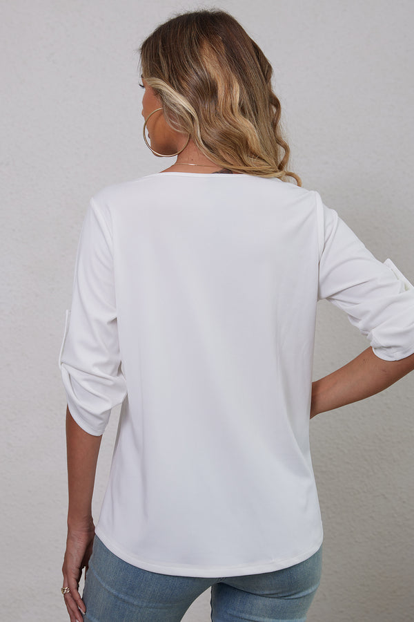 Women's Solid Plus Size 3/4 Sleeve V-Neck Tunic Tops Blouse