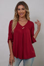 Women's Plus Size 3/4 Rolled Sleeve V-Neck Tunic Tops Blouse