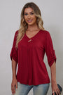 Women's Plus Size 3/4 Rolled Sleeve V-Neck Tunic Tops Blouse