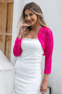 Women's Solid Color Lace Shrug 3/4 Sleeve Knitted Jacket Short Cardigan