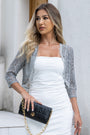 Women's Floral Lace 3/4 Sleeve Open Front Crop Scallop Trim Cardigan Coat