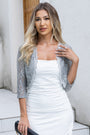 Women's Floral Lace 3/4 Sleeve Open Front Crop Scallop Trim Cardigan Coat