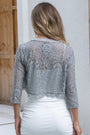 Women's Floral Lace 3/4 Sleeve Open Front Crop Scallop Trim Cardigan Coat