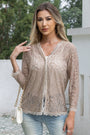 Women's Floral Lace Long Sleeve Open Front Scallop Trim Cardigan