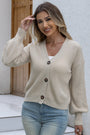 Solid Color V-Neck Pullover Woolen Knit Loose Casual Long Sleeve Cardigan