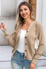 Solid Color V-Neck Pullover Woolen Knit Loose Casual Long Sleeve Cardigan