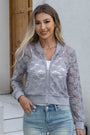 Women's Floral Jacquard Zip Up Bomber Jacket