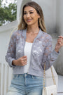 Women's Floral Jacquard Zip Up Bomber Jacket