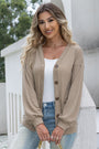 Womens Cardigan Drop Shoulder Button Waffle Knit Sweaters with Pockets