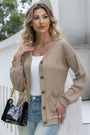 Womens Cardigan Drop Shoulder Button Waffle Knit Sweaters with Pockets