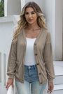 Womens Cardigan Drop Shoulder Button Waffle Knit Sweaters with Pockets