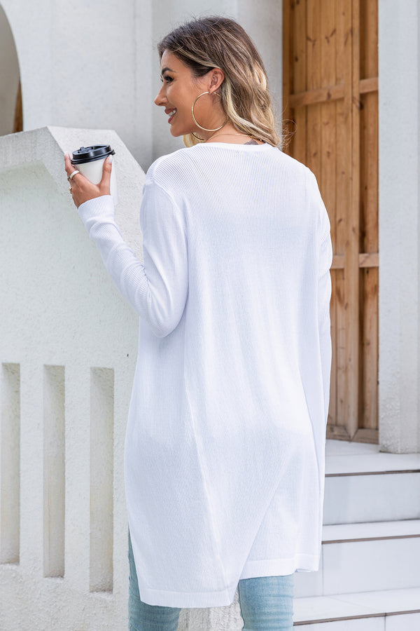 Solid Color Front Open Long Sleeve Cardigan