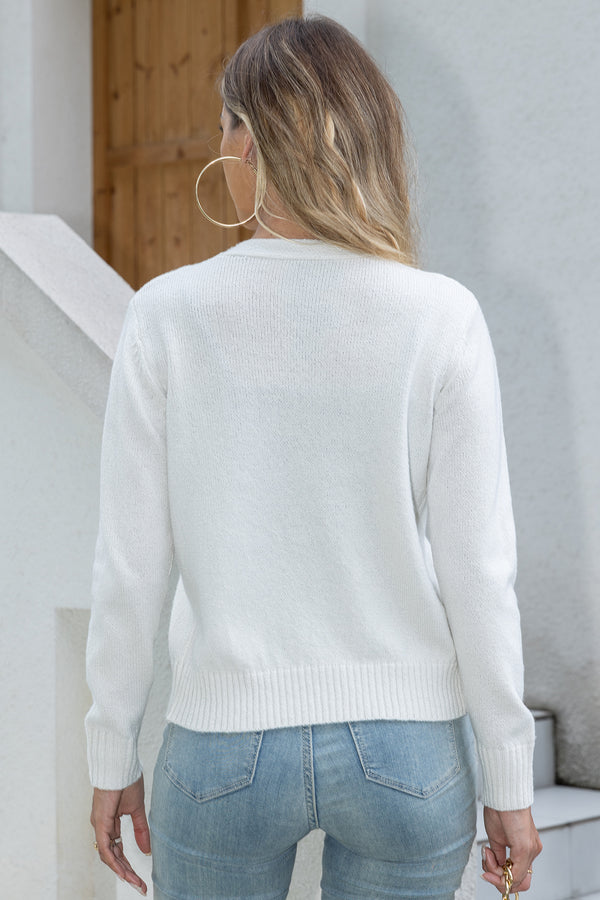 Women's V-Neck Long Sleeve Buttoned Knit Top