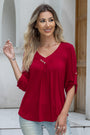 Women's Plus Size 3/4 Sleeve V-Neck Tunic Tops Blouse
